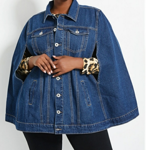 Ashley Stewart Denim Cape Jacket 
